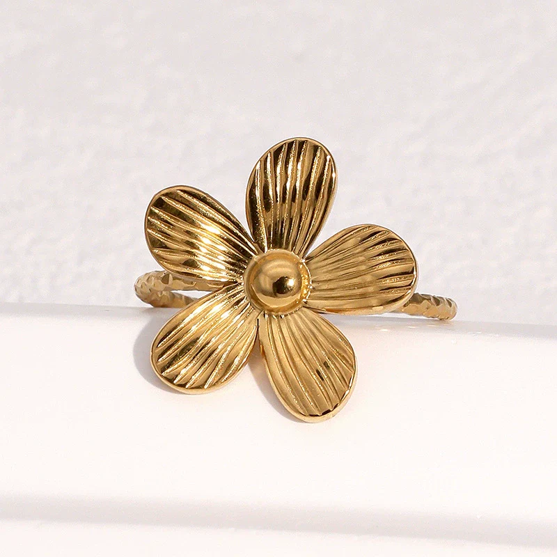 Wholesale Women's Simple Stainless Steel Electroplated Flower Open Ring And Bracelet - Image 3