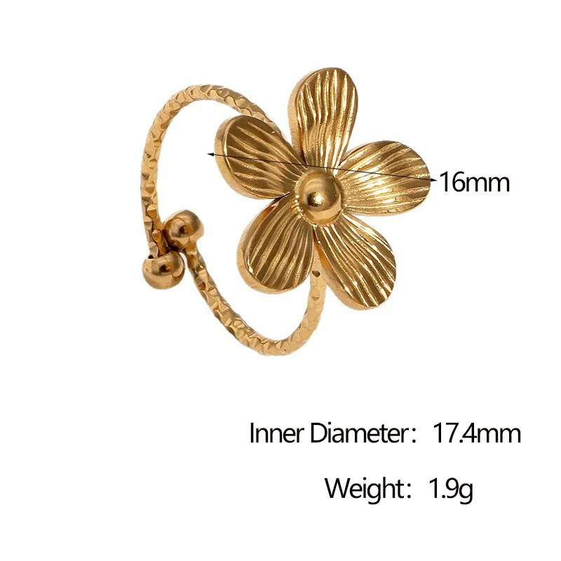Wholesale Women's Simple Stainless Steel Electroplated Flower Open Ring And Bracelet - Image 4