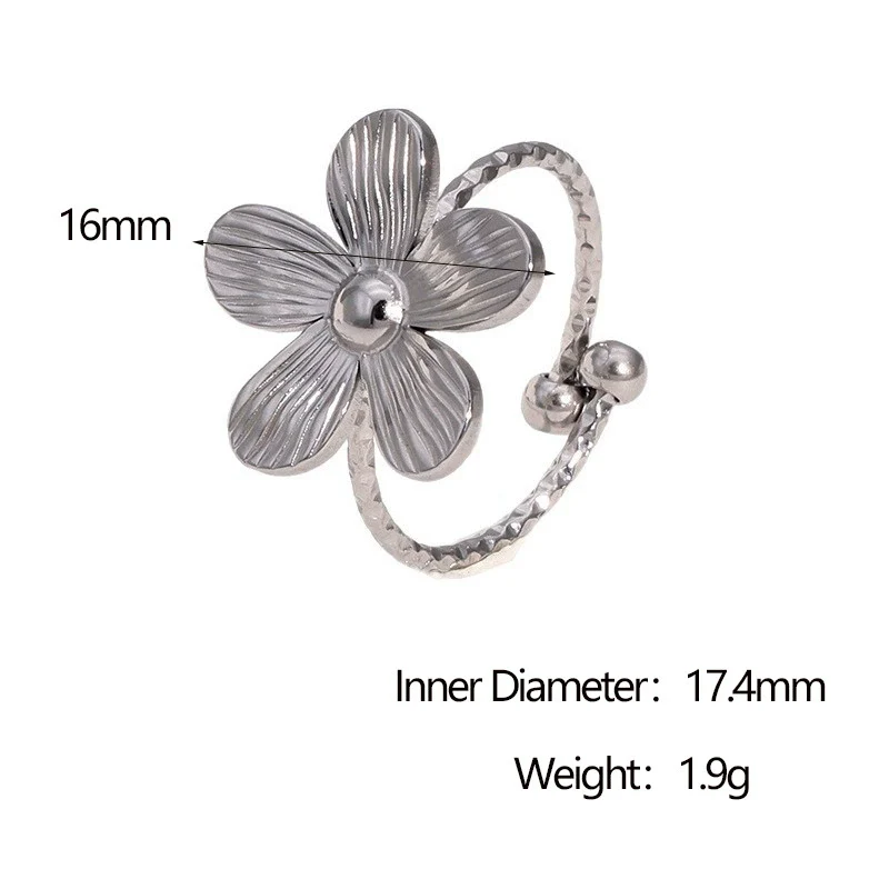 Wholesale Women's Simple Stainless Steel Electroplated Flower Open Ring And Bracelet - Image 5