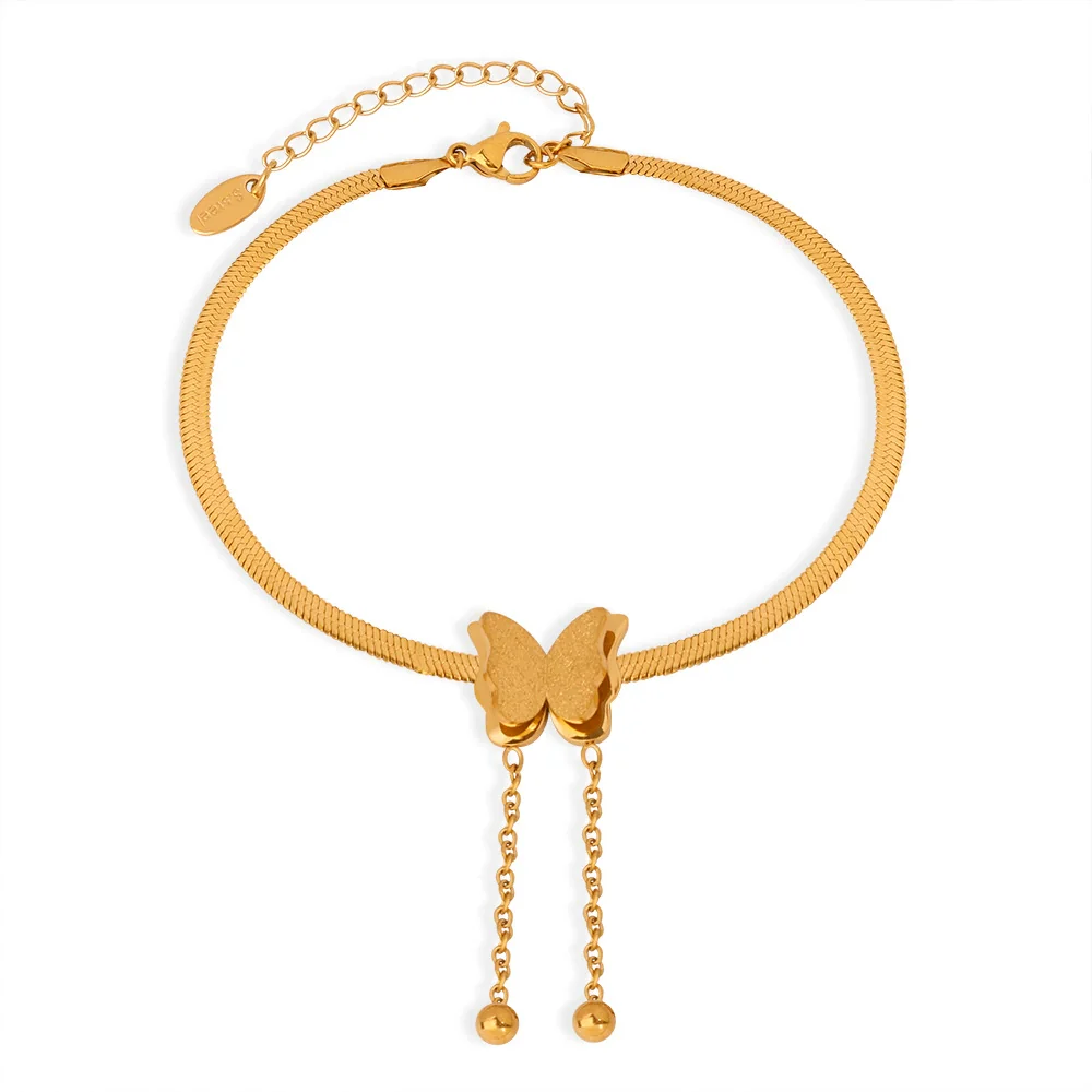 Wholesale Women's Simple Titanium Steel Gold Plated Butterfly Tassel Anklet With Animal And Zodiac Patterns - Image 5
