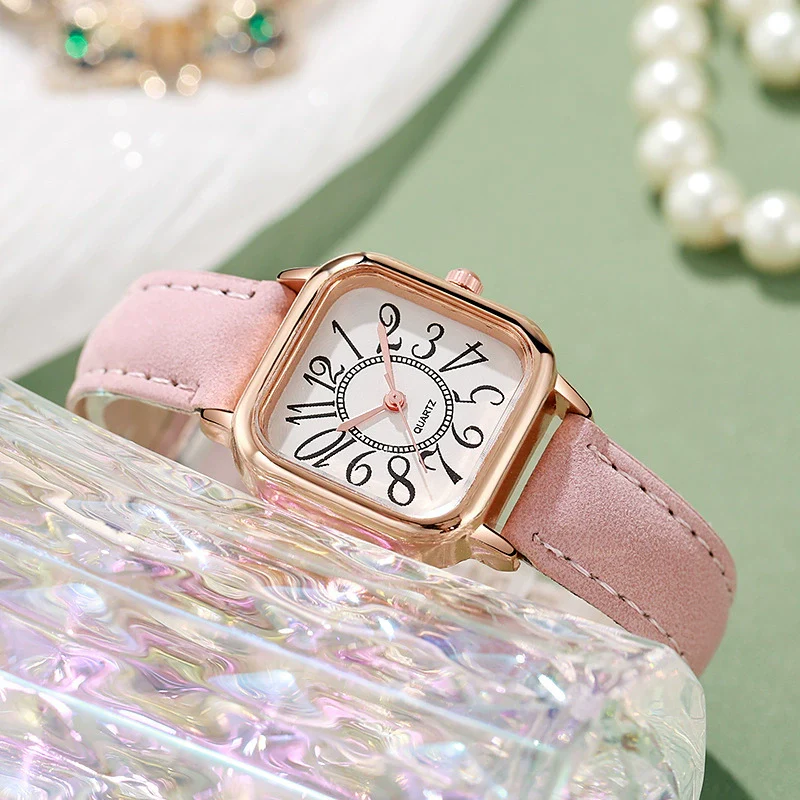 Wholesale Women's Small Fresh Digital Retro Style Alloy Case Stainless Steel Buckle Imitation Leather Strap Square Quartz Electronic Watch