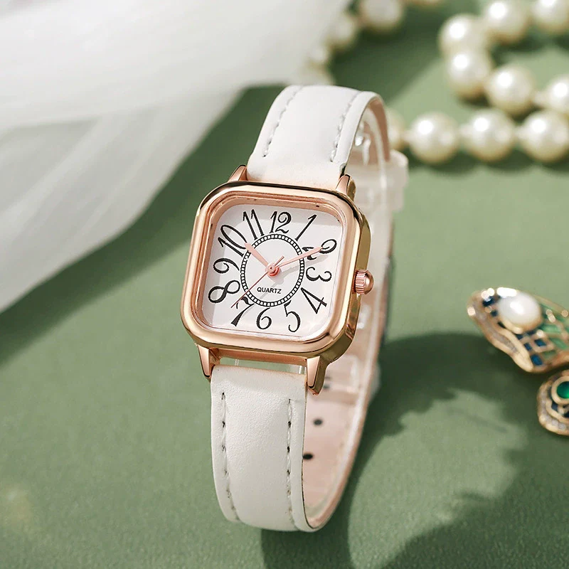 Wholesale Women's Small Fresh Digital Retro Style Alloy Case Stainless Steel Buckle Imitation Leather Strap Square Quartz Electronic Watch - Image 2