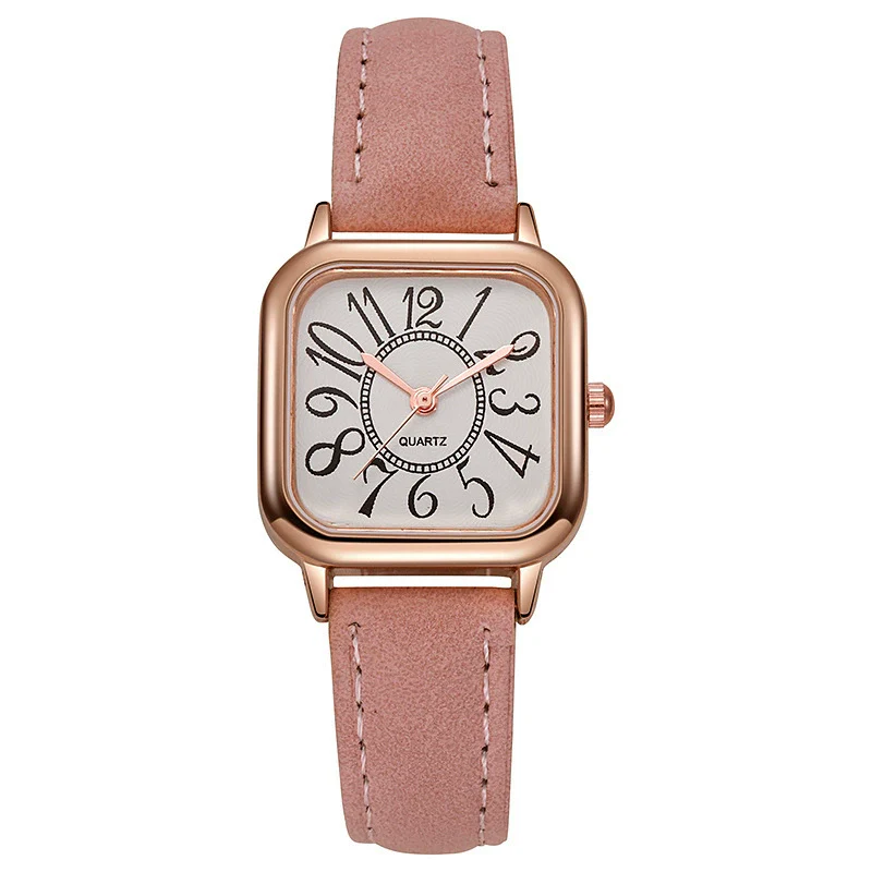 Wholesale Women's Small Fresh Digital Retro Style Alloy Case Stainless Steel Buckle Imitation Leather Strap Square Quartz Electronic Watch - Image 7