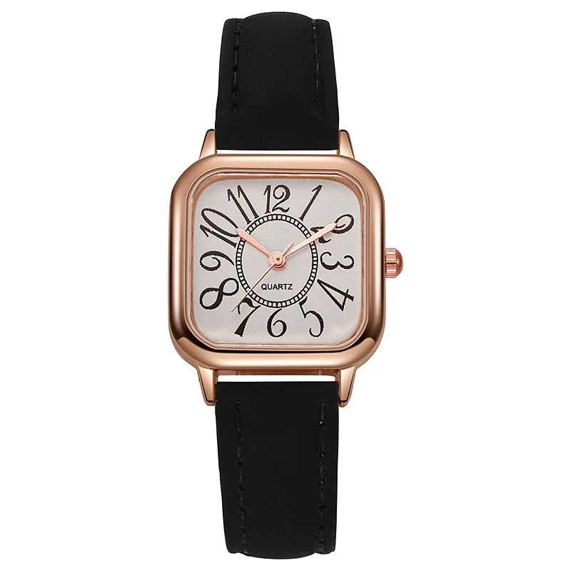 Wholesale Women's Small Fresh Digital Retro Style Alloy Case Stainless Steel Buckle Imitation Leather Strap Square Quartz Electronic Watch - Image 8
