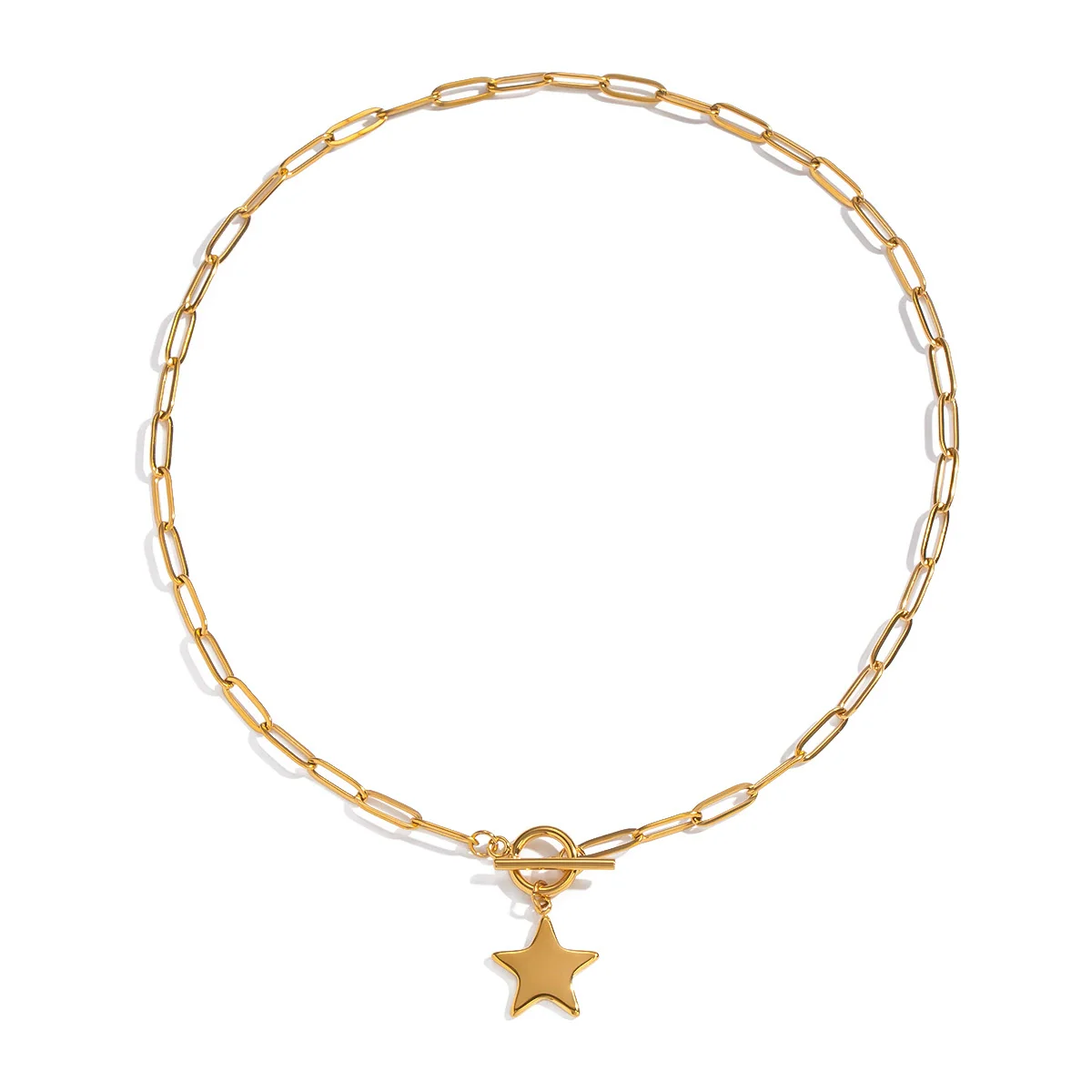 Wholesale Women's Sporty Constellation Fivepointed Star Sweater Chain Necklace With 18K Real Gold Plating And Paper Clip Chain - Image 5