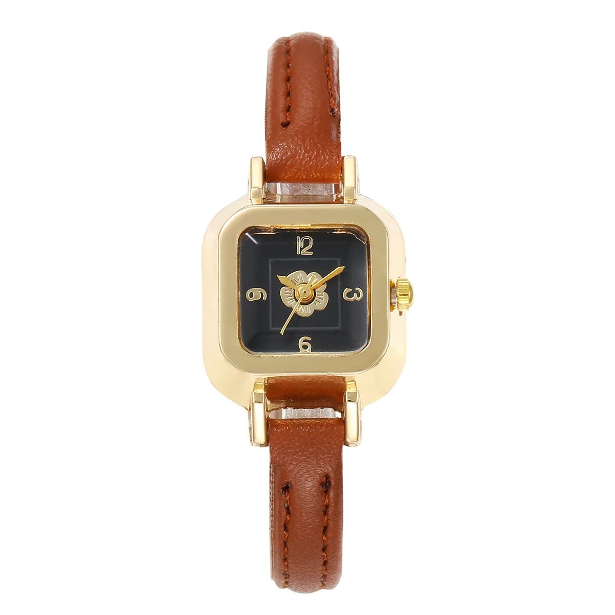 Wholesale Women's Square Alloy Case Imitation Leather Strap Quartz Watch With Fashion Belt Flower Design - Image 6