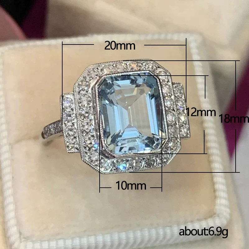Wholesale Women's Square Aquamarine Zircon Ring Copper Geometric Style - Image 5