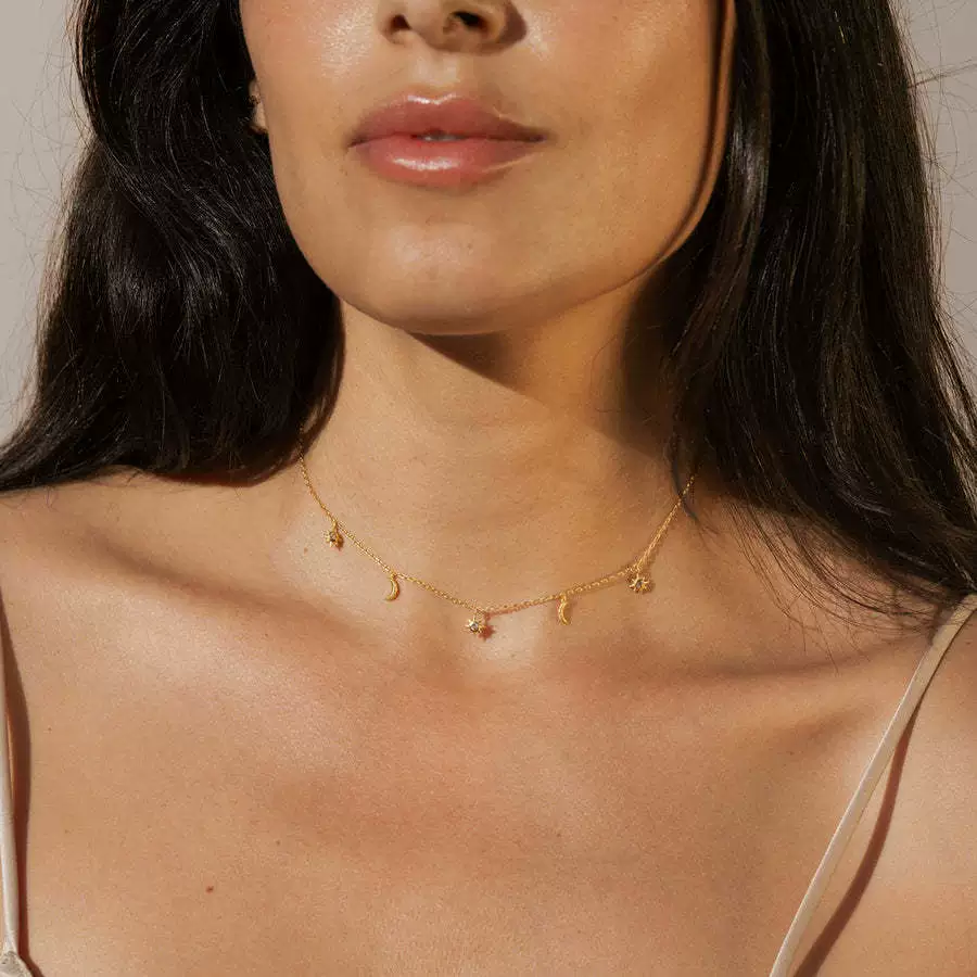 Wholesale Women's Stacking Style Sun Moon Zircon Stainless Steel Pendant Necklace With Dripping Oil And Electroplated 18K Gold Color Retention - Image 3
