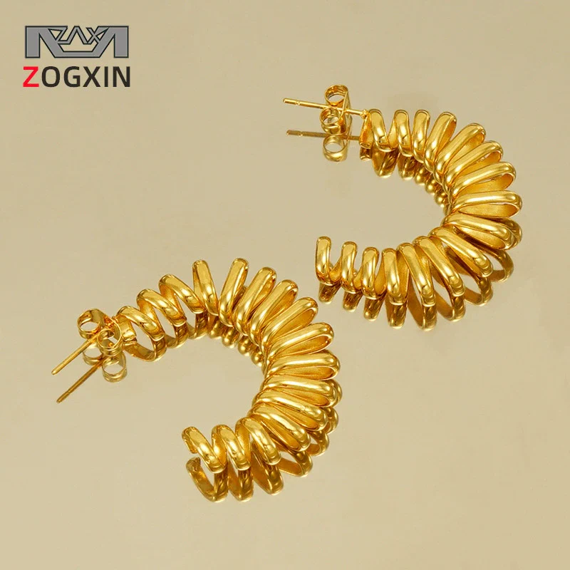 Wholesale Women's 316L Stainless Steel 18K Electroplated Geometric Hollow Spring Ring Earrings