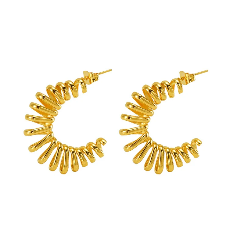 Wholesale Women's 316L Stainless Steel 18K Electroplated Geometric Hollow Spring Ring Earrings - Image 5