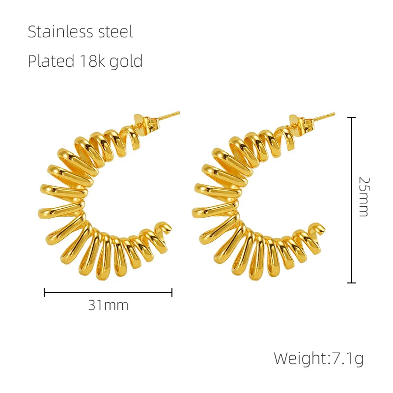Wholesale Women's 316L Stainless Steel 18K Electroplated Geometric Hollow Spring Ring Earrings - Image 6