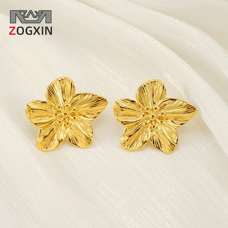 Wholesale Women's 316L Stainless Steel 18K Electroplated Petal Flower Earrings