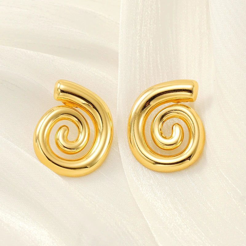 Wholesale Women's 316L Stainless Steel 18K Gold Plated Rotating Geometric Pattern Tassel Thread Earrings - Image 3