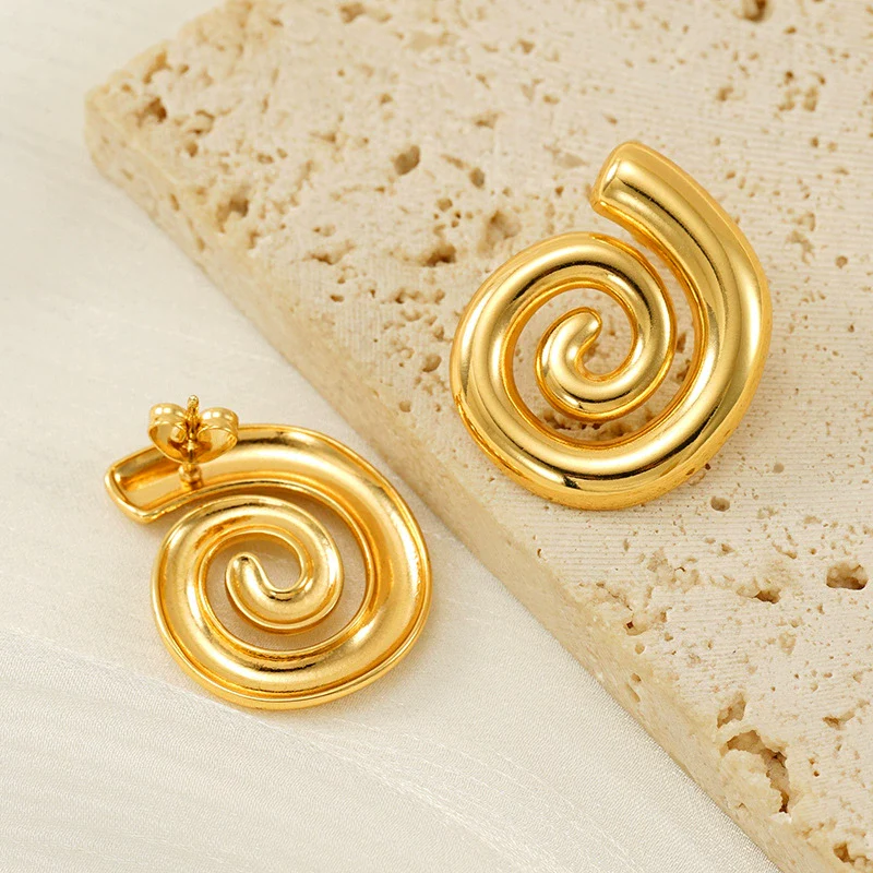 Wholesale Women's 316L Stainless Steel 18K Gold Plated Rotating Geometric Pattern Tassel Thread Earrings - Image 4