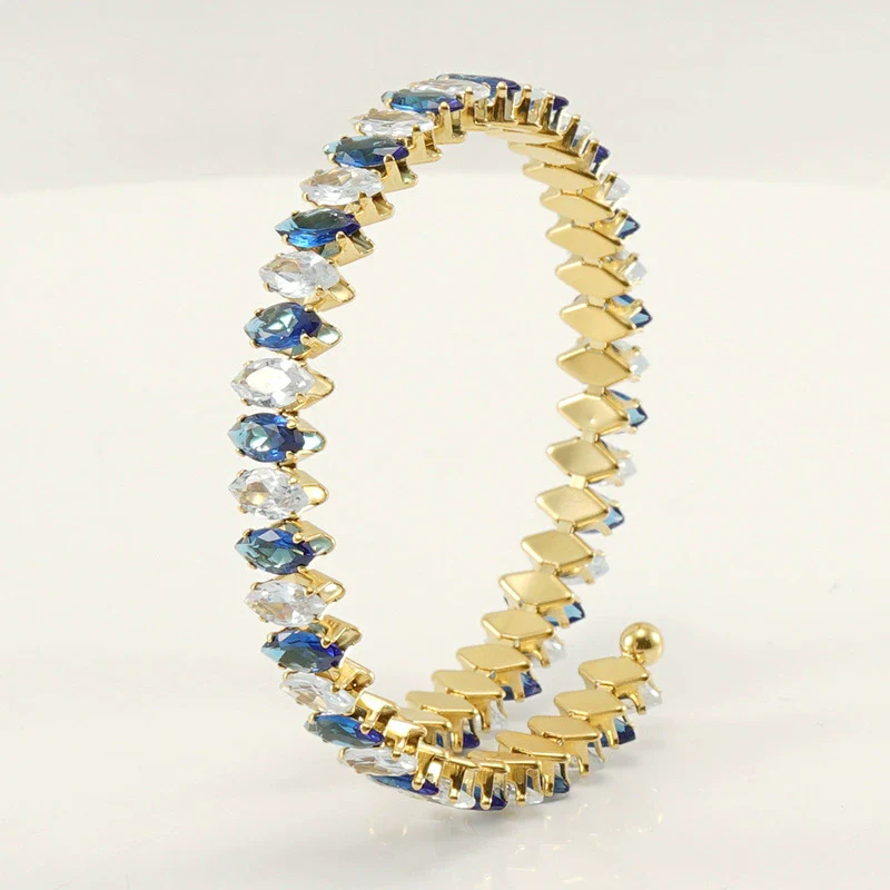 Wholesale Women's 316L Stainless Steel 18K Gold Vacuum Plated Geometric Diamond Bracelet - Image 11