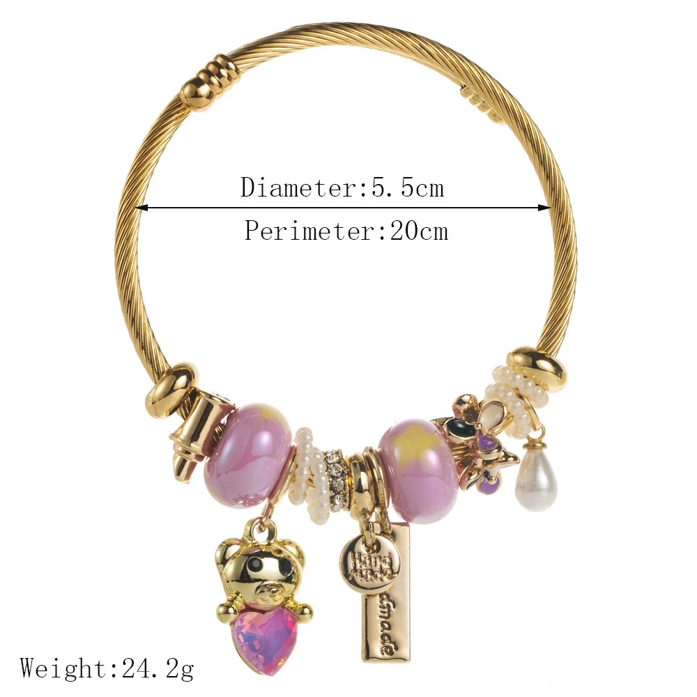 Wholesale Women's Stainless Steel And Alloy Cat And Flower Pattern Diamond Bracelet - Image 2