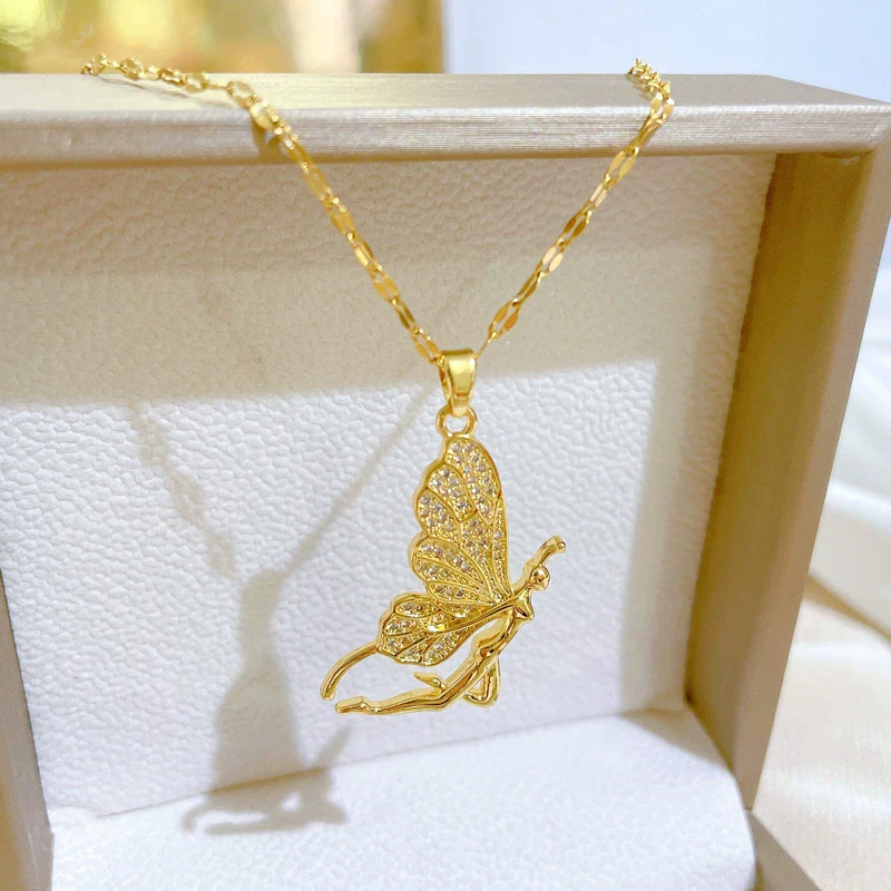 Wholesale Women's Stainless Steel And Copper Geometric Electroplated Butterfly Necklace - Image 3