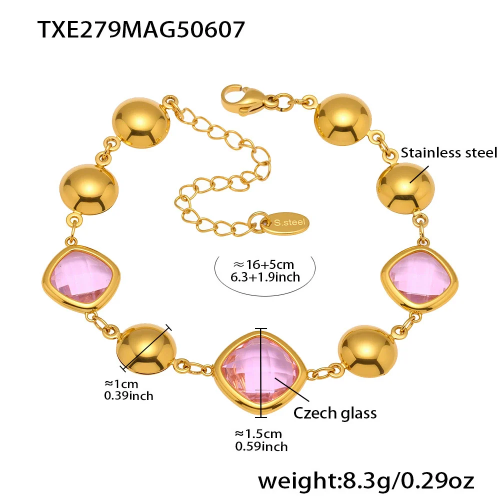 Wholesale Women's Stainless Steel And Czech Glass Stone Geometric Pattern Electroplated Ferris Wheel Cube Faceted Hollow Round Stitching Bracelet Hand Jewelry - Image 10