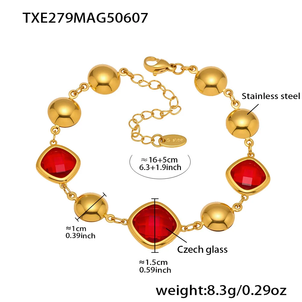 Wholesale Women's Stainless Steel And Czech Glass Stone Geometric Pattern Electroplated Ferris Wheel Cube Faceted Hollow Round Stitching Bracelet Hand Jewelry - Image 8
