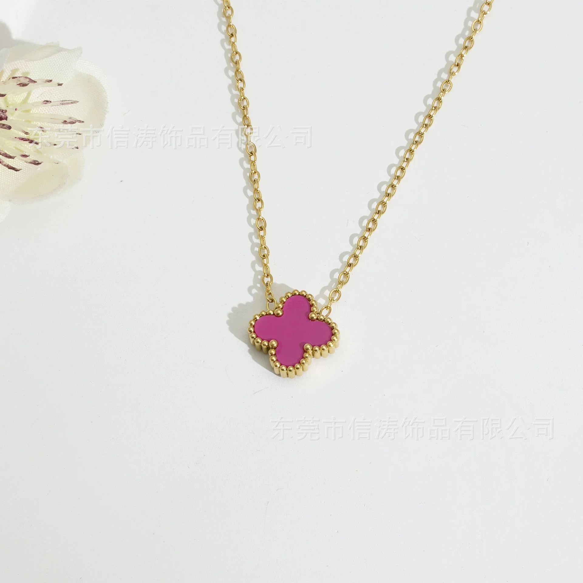 Wholesale Women's Stainless Steel And Titanium Steel 18K Plated Floral Pattern Necklace - Image 14
