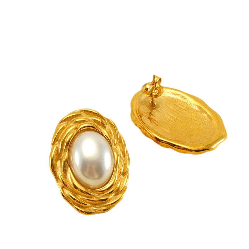 Wholesale Women's 316L Stainless Steel And Titanium Steel Braided Earrings With Geometric Pattern And 18K Gold Plated Electroplating Style - Image 5
