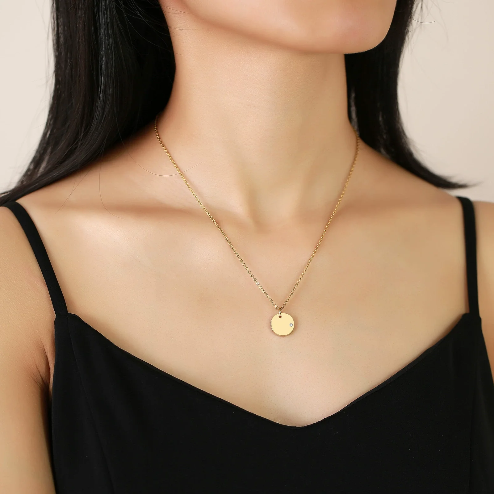 Wholesale Women's Stainless Steel And Titanium Steel Geometric Diamond Necklace With Ochain - Image 2