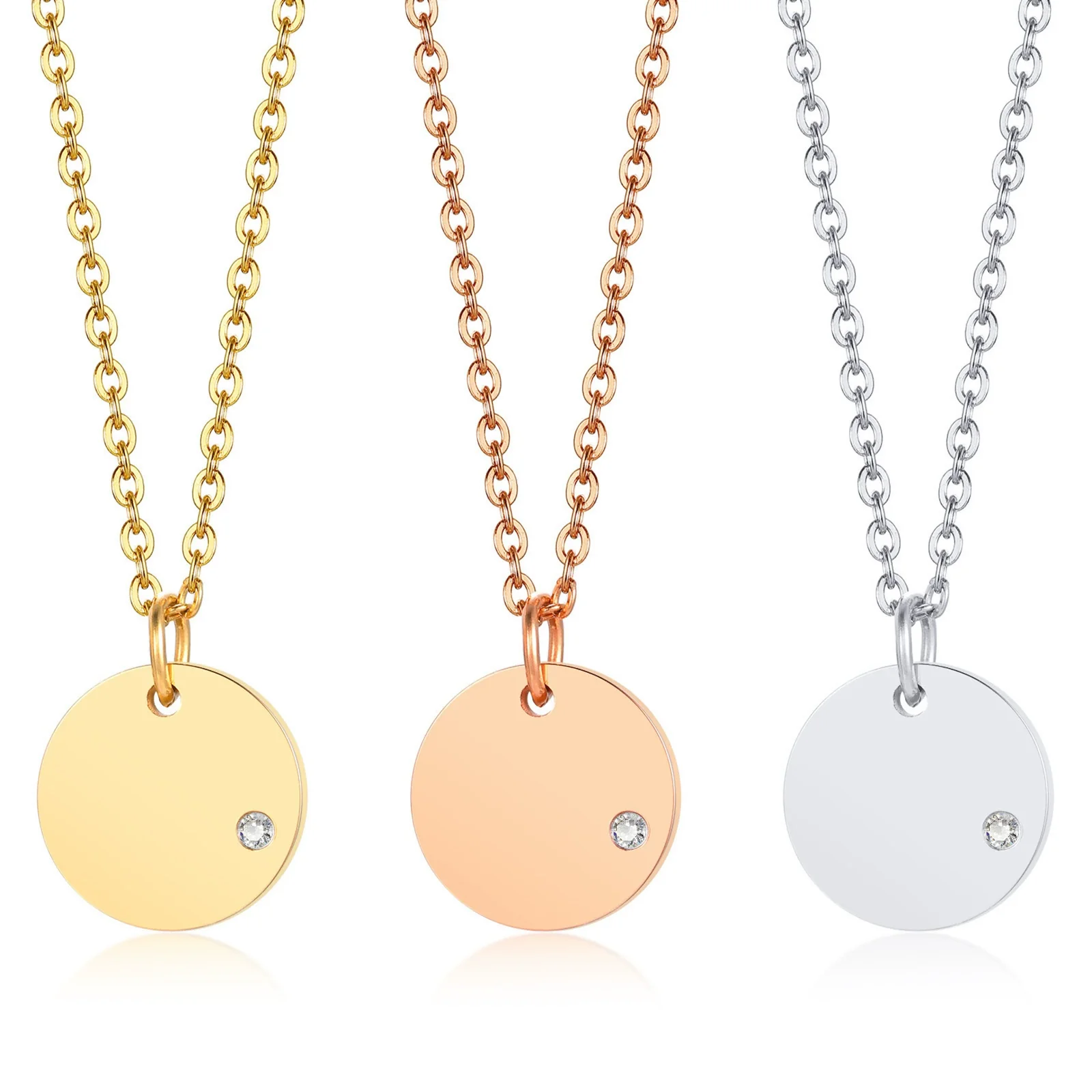 Wholesale Women's Stainless Steel And Titanium Steel Geometric Diamond Necklace With Ochain - Image 5