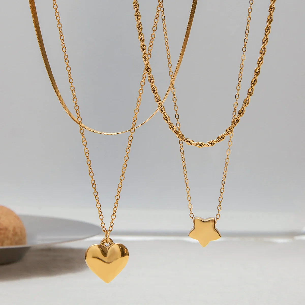 Wholesale Women's Stainless Steel And Titanium Steel Geometric Electroplated Multi Layer Necklace - Image 4
