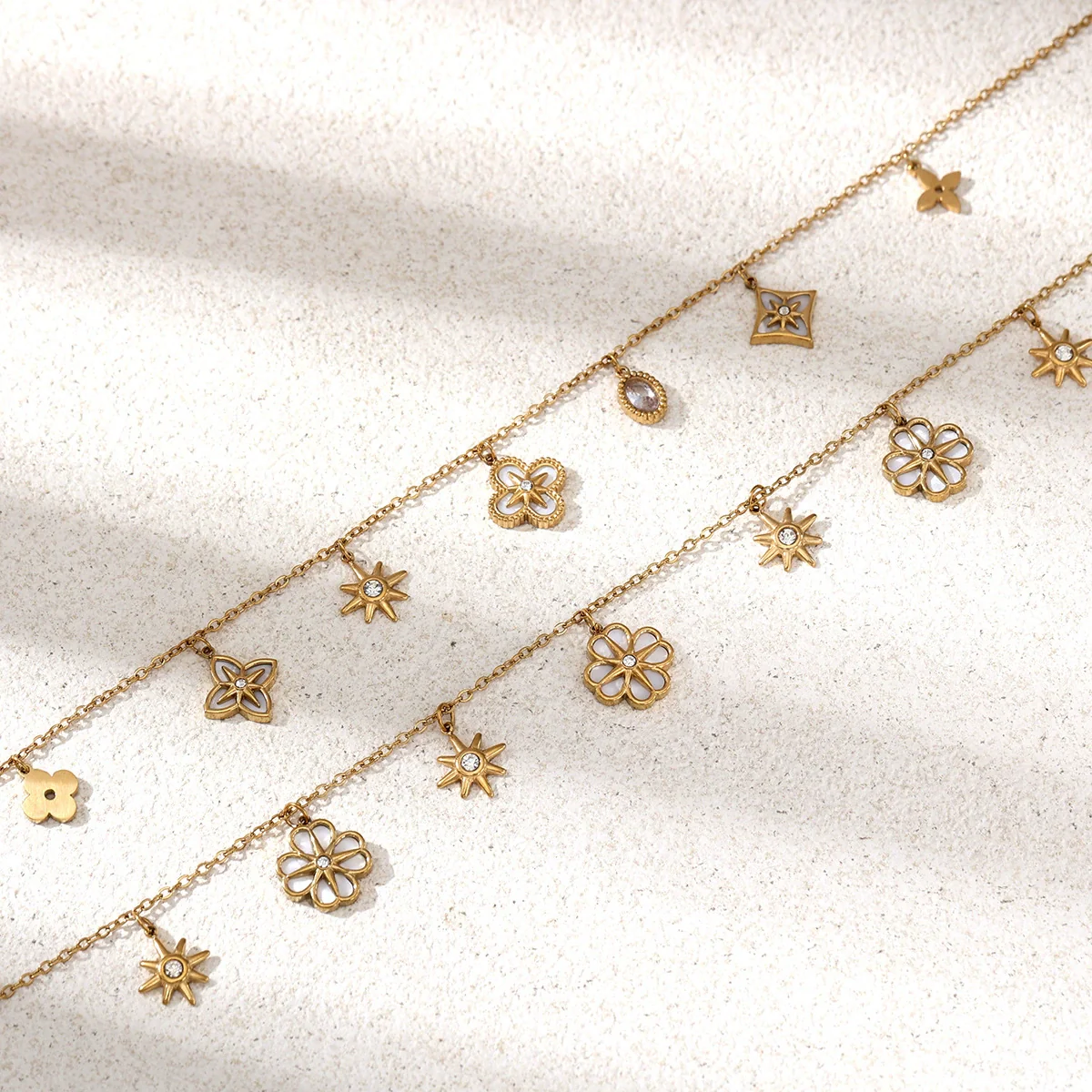 Wholesale Women's Stainless Steel And Titanium Steel Necklace With Flower Star Zircon Inlaid Electroplated Design Sweater Chain - Image 2