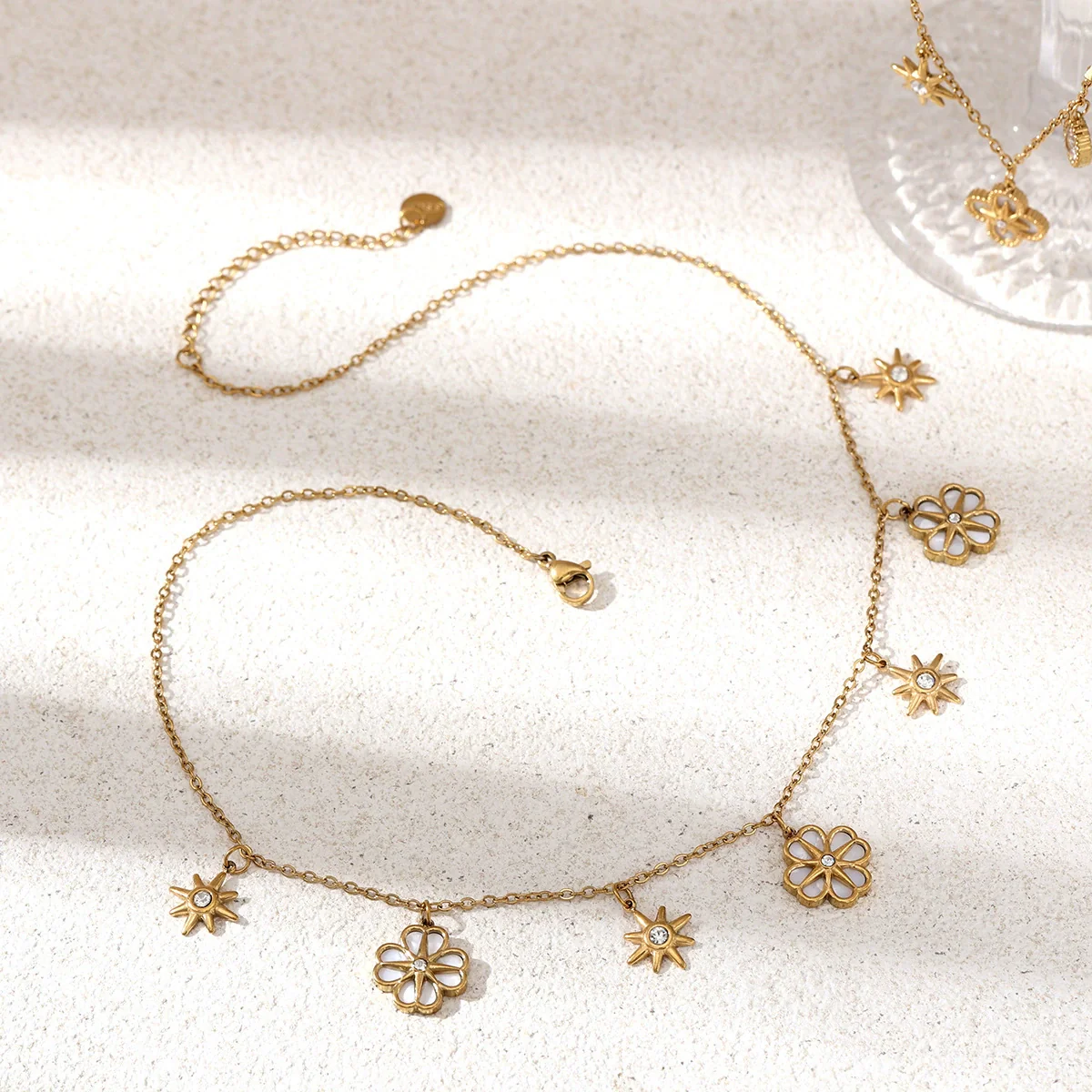 Wholesale Women's Stainless Steel And Titanium Steel Necklace With Flower Star Zircon Inlaid Electroplated Design Sweater Chain - Image 4