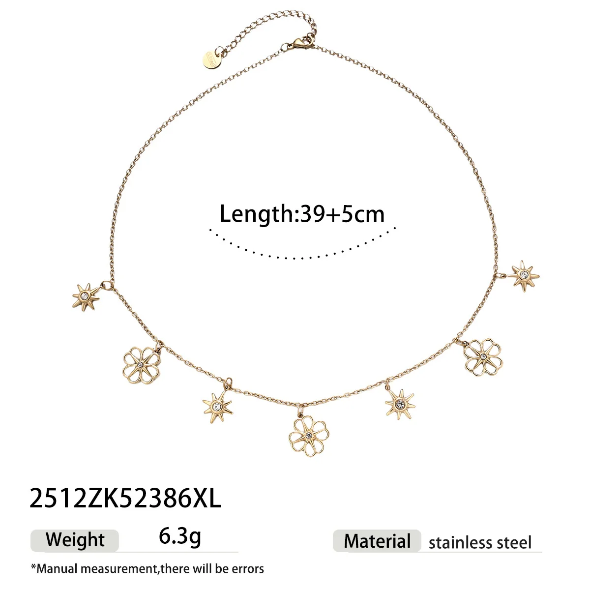 Wholesale Women's Stainless Steel And Titanium Steel Necklace With Flower Star Zircon Inlaid Electroplated Design Sweater Chain - Image 7