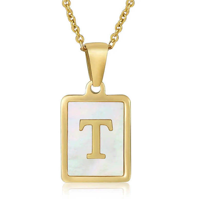 Wholesale Women's 316L Stainless Steel And 316L Stainless Steel Necklace With Natural Shells Letters Numbers Text Pattern 18K Gold Plated Vacuum Electroplating In Furnace Cross Chain Style - Image 24