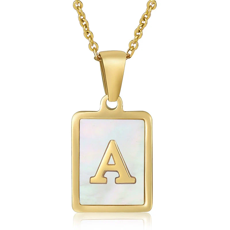 Wholesale Women's 316L Stainless Steel And 316L Stainless Steel Necklace With Natural Shells Letters Numbers Text Pattern 18K Gold Plated Vacuum Electroplating In Furnace Cross Chain Style - Image 5
