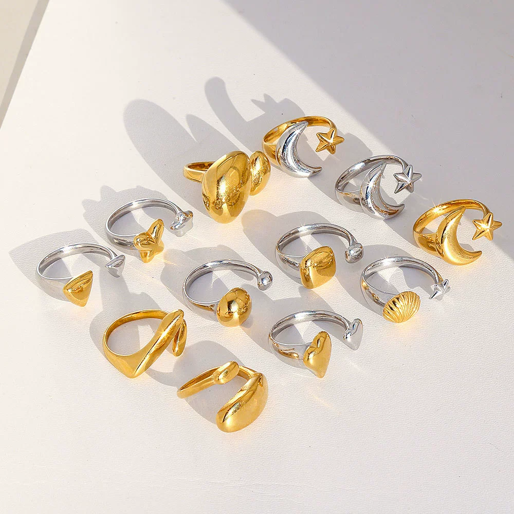 Wholesale Women's Stainless Steel Casting Electroplated Open Ring Set With Geometric And Flower Patterns - Image 3