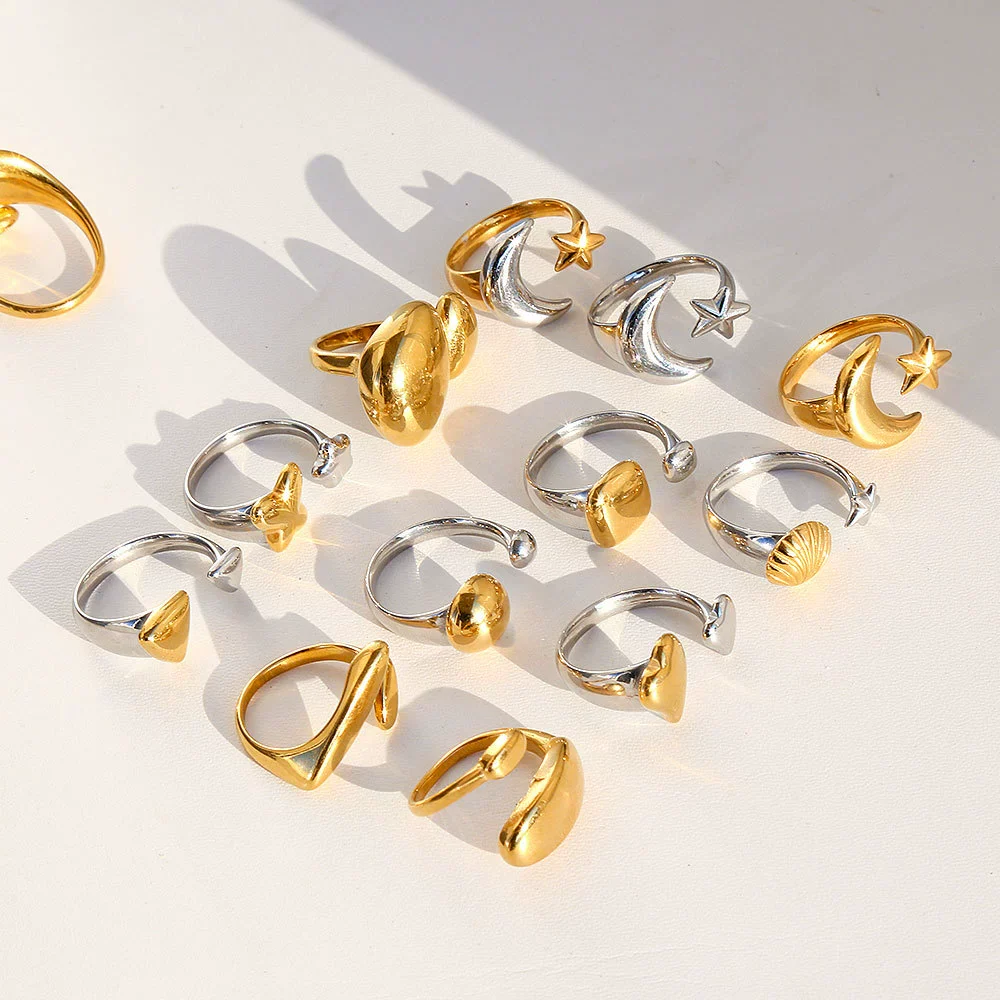Wholesale Women's Stainless Steel Casting Electroplated Open Ring Set With Geometric And Flower Patterns - Image 5