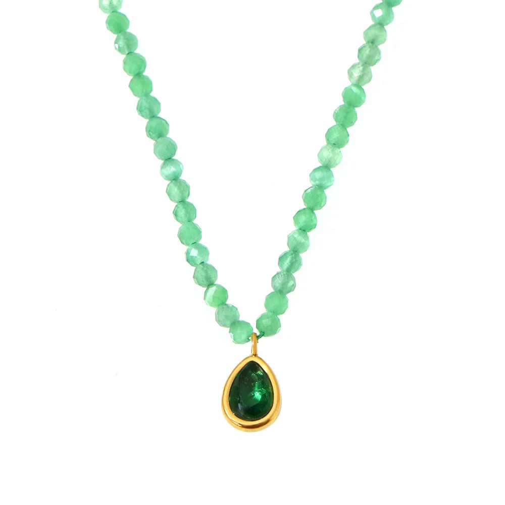 Wholesale Women's Stainless Steel Cat's Eye Stone Geometric Drop Shape Electroplated Pendant Clavicle Necklace - Image 5