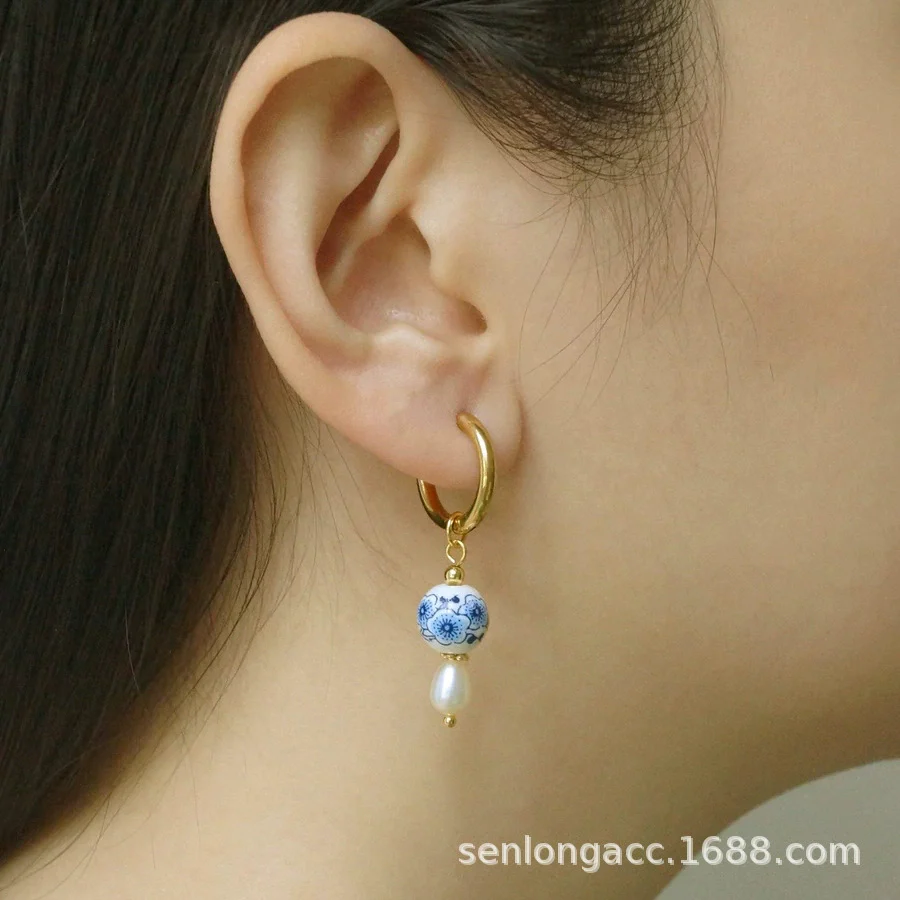Wholesale Women's Stainless Steel Ceramic Earrings With Love Strawberry Butterfly And Teapot Patterns Electroplated - Image 6