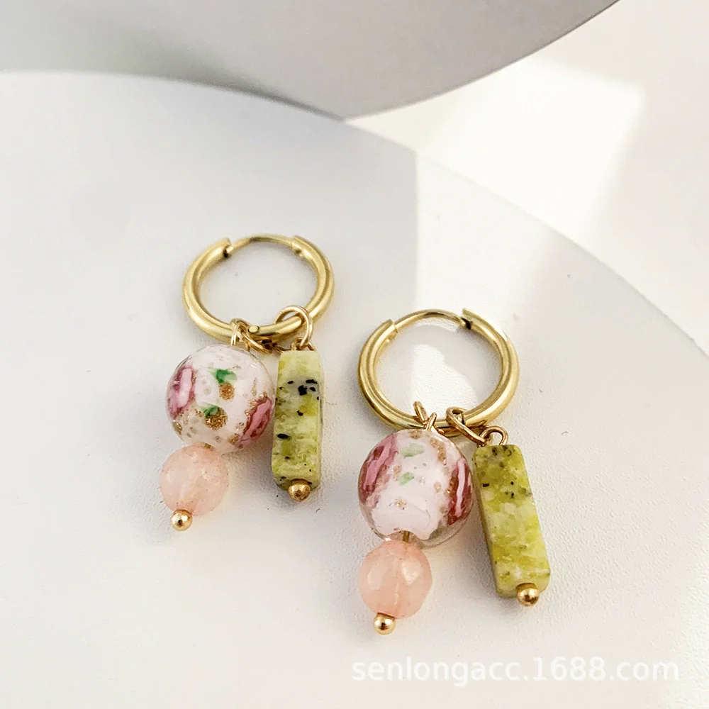 Wholesale Women's Stainless Steel Ceramic Earrings With Love Strawberry Butterfly And Teapot Patterns Electroplated - Image 8