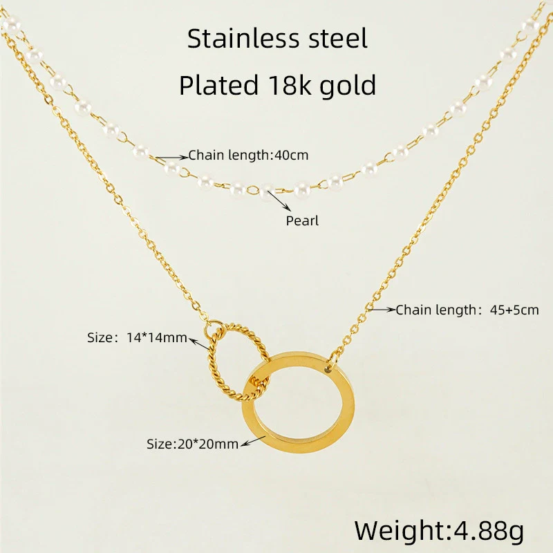 Wholesale Women's 316L Stainless Steel Double Pearl Necklace With Heart And Geometric Pattern Hollow Pendant And Electroplating Treatment - Image 6