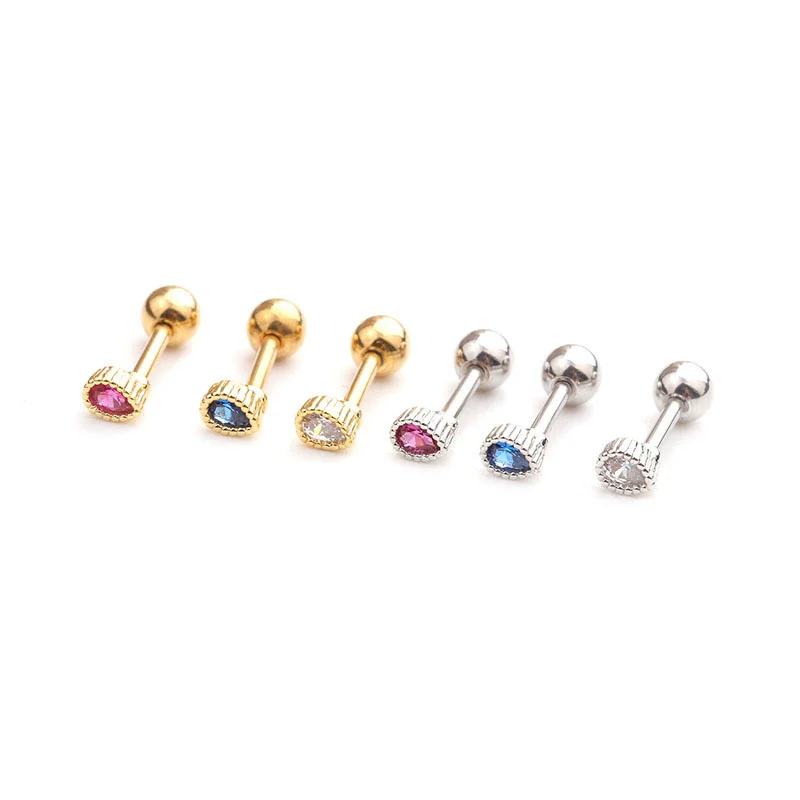 Wholesale Women's Stainless Steel Drop Shape Zircon Inlaid Ear Nails Jewelry - Image 5