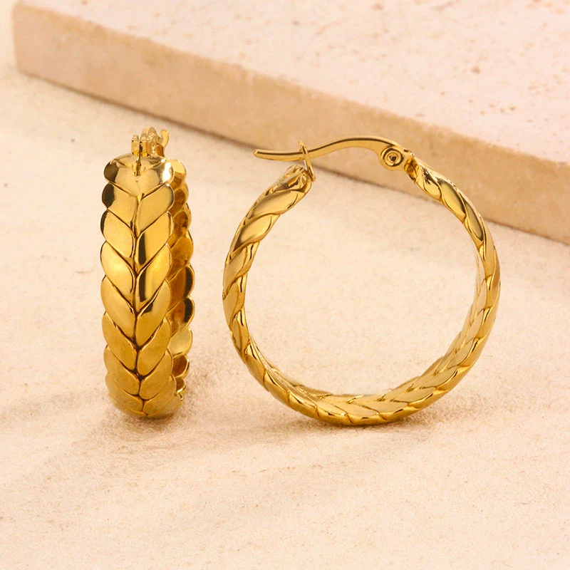 Wholesale Women's Stainless Steel Earrings With Wheat Ears Flower Geometric Design Electroplated - Image 3