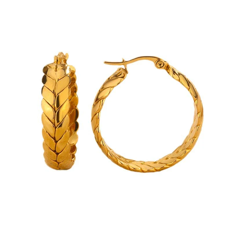 Wholesale Women's Stainless Steel Earrings With Wheat Ears Flower Geometric Design Electroplated - Image 4