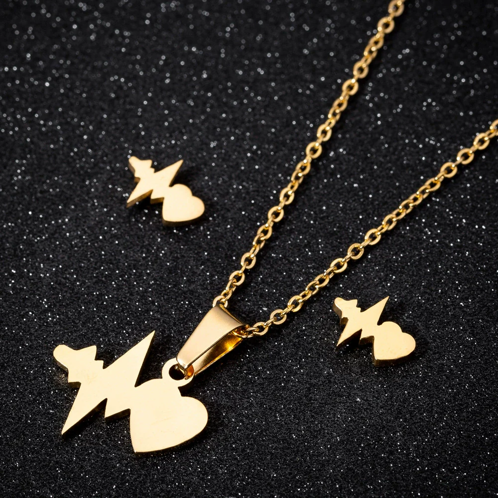 Wholesale Women's Stainless Steel Electrocardiogram Love Heartbeat Pendant Earrings With Electroplating Treatment