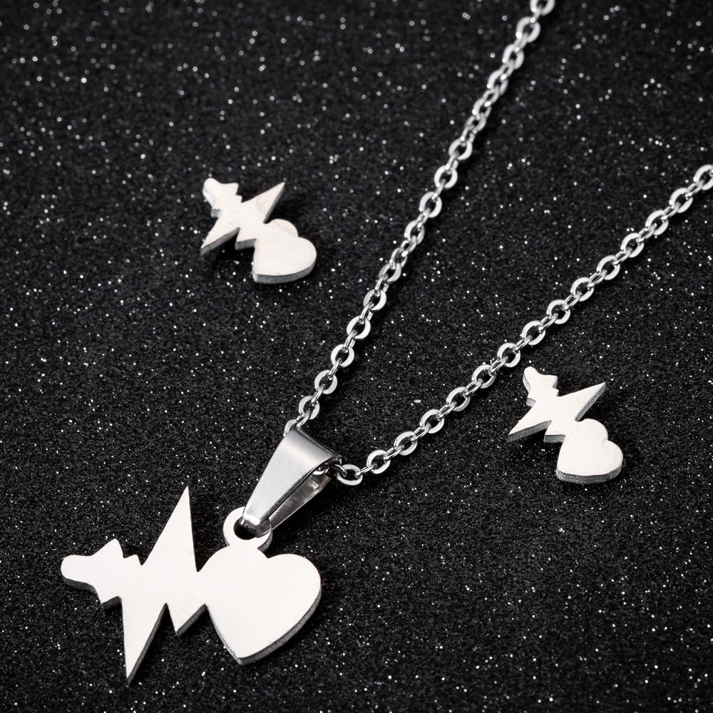 Wholesale Women's Stainless Steel Electrocardiogram Love Heartbeat Pendant Earrings With Electroplating Treatment - Image 2