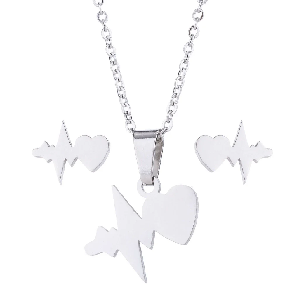 Wholesale Women's Stainless Steel Electrocardiogram Love Heartbeat Pendant Earrings With Electroplating Treatment - Image 4