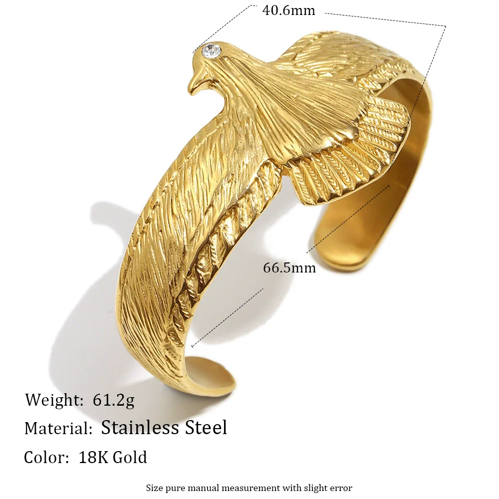 Wholesale Women's Stainless Steel Electroplated 18K Gold Geometric Light Luxury Style Eagle Bracelet - Image 2