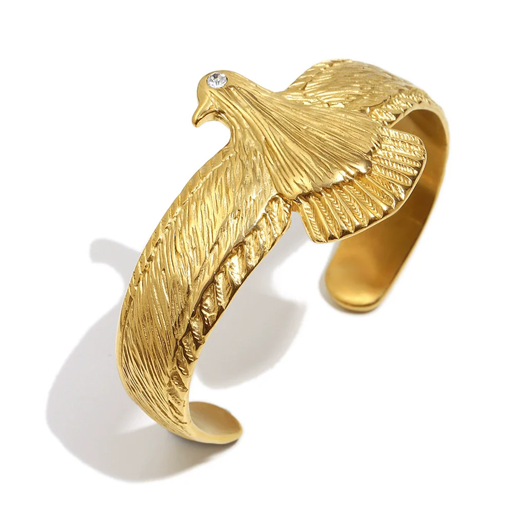Wholesale Women's Stainless Steel Electroplated 18K Gold Geometric Light Luxury Style Eagle Bracelet - Image 6
