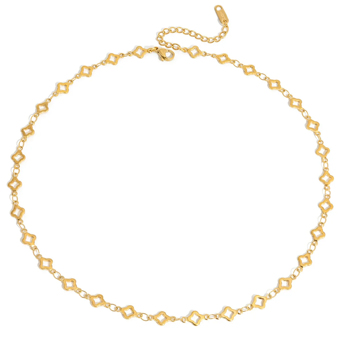 Wholesale Women's Stainless Steel Electroplated 18K Gold Necklace With Fivepointed Star Cut Out Fourleaf Clover Heart And Round Beads - Image 3
