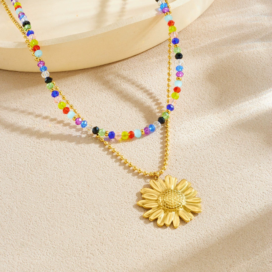 Wholesale Women's Stainless Steel Electroplated Doublelayer Stacked Clavicle Chain With Flower Pattern Necklace - Image 2
