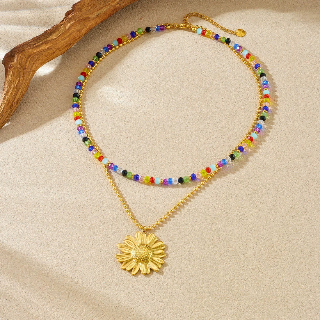 Wholesale Women's Stainless Steel Electroplated Doublelayer Stacked Clavicle Chain With Flower Pattern Necklace - Image 3